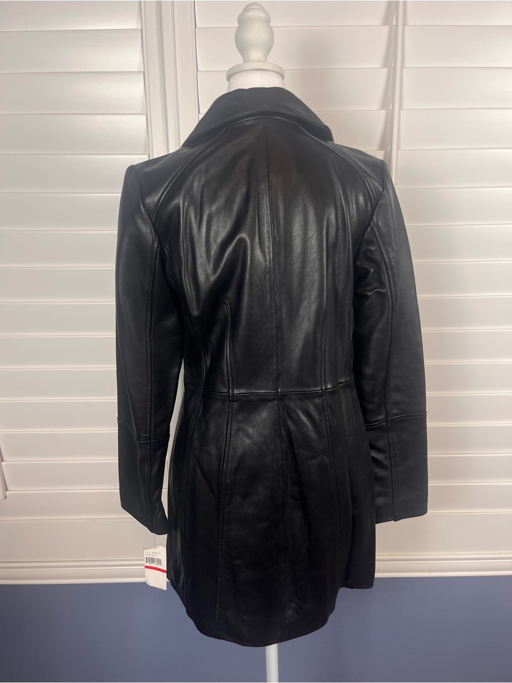 Anne Klein Black Leather Button-Front Coat NWT size xs Y2K mob wife quiet luxury - Picture 4 of 7